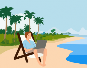 vector of man working by the beach