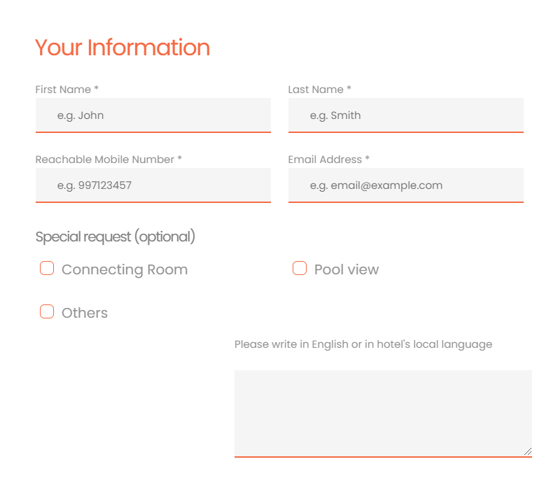 EaSync Hotel Booking Plugin Personal Information