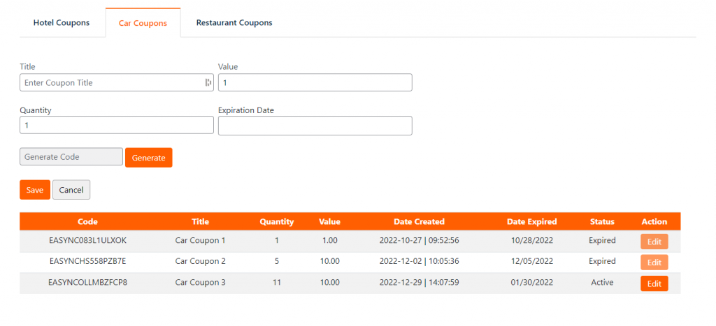 Car Rental Coupon Management