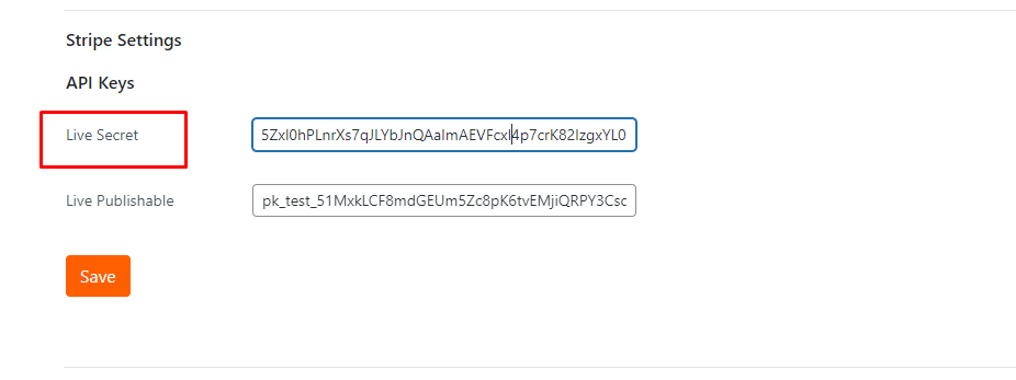 Copy the key and paste to the correct field to set up your Stripe Online Payment Gateway