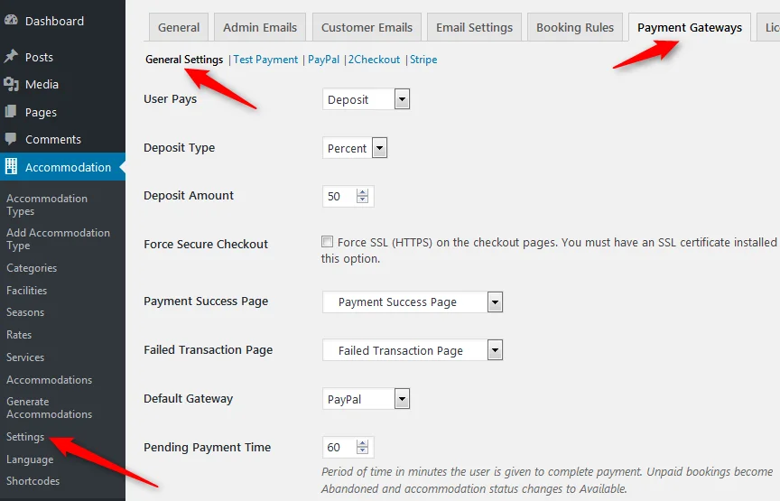 02 Integrate an Online Payment System to Your WP Hotel Booking Site MotoPress General Settings Tab