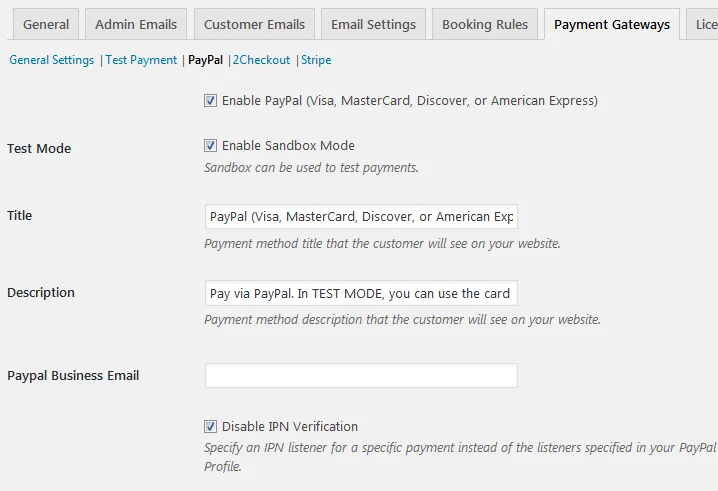 03 Integrate an Online Payment System to Your WP Hotel Booking Site MotoPress PayPal Tab